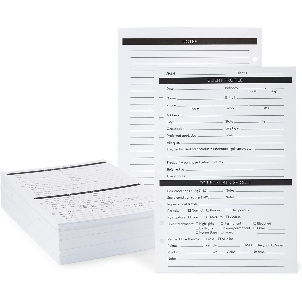 200 Sheets Client Profile Cards for Stylists, Small Business, Nail and Hair Salons (8.25 x 5.7 In, White)